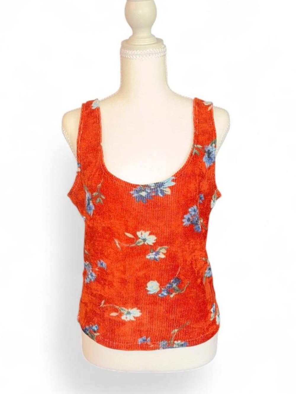 Willow Orange Floral Scoop Tank Top